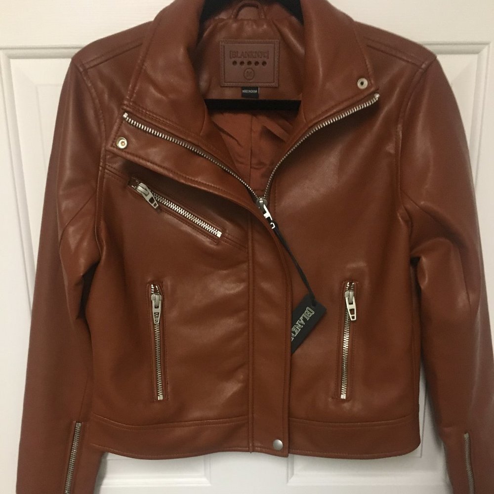 BLANKNYC Cognac Faux Leather Moto Jacket SZ M